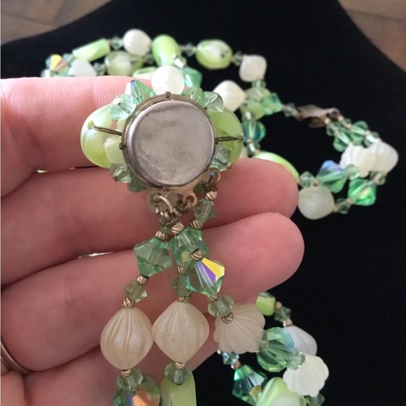 Vendome Set unsigned uranium slice art glass peridot crystal necklace Earrings - Picture 7 of 11